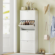 Narrow Shoe Cabinet with 4 Flip Drawers for 24 Pairs of Shoes White