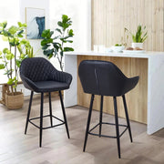 Set of 2 Bar Stools PU Leather Seat Bar Chair for Home Breakfast Kitchen Counter