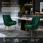 Dining Chairs Set of 2 Upholstered Tufted Velvet Kitchen Chairs Gold Legs Modern