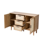 Sideboard Cabinet Cupboard w/ 2 Doors 3 Drawers Rattan Sideboard for Living Room