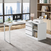 Modern L-Shaped Office Computer Desk Study Writing Table with Drawers & Shelves