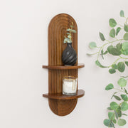 Dark Wood 2 Tier Arched Fluted Wall Shelf