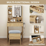 Modern Dressing Table Stool Set with LED Lights Mirror Vanity Makeup Desk Drawer