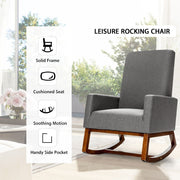Modern Rocking Chair Upholstered Fabric Leisure Armchair with Rubber Wood Base