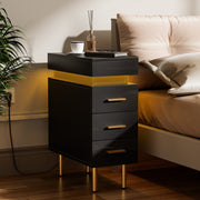 LED Bedside Table 3 Drawers Storage Cabinet Slim Nightstand w/Charging Station✅