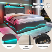 4FT6 Double Bed Frame !SALE! LED Hydraulic Storage USB Headboard Grey