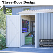 10x14FT Galvanized Metal Garden Shed Lockable Door Tool Storage shed, Grey