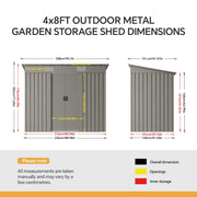 4x 8 FT Galvanised Metal Garden Storage Shed Glitter Effect with Free Foundation