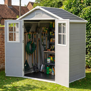6x4ft Plastic Garden Shed w/ Windows Floor Utility Tool Storage House Grey Grain