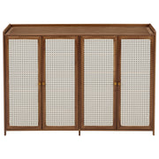 4 Doors Rattan Wood Shoe Storage Cabinet Cupboard Footwear Stand Rack Unit Retro