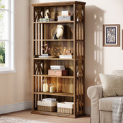 6-Tier Modern Bookshelf 75-Inch Tall Bookcases Wood Freestanding Display Shelves