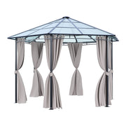 XL Hardtop Gazebo Garden Pavilion Metal Frame Polycarbonate Roof with Curtains