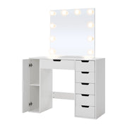 White Dressing Vanity Table Wood Makeup Desk with LED Lights Mirror 6 Drawers