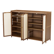 4 Doors Rattan Wood Shoe Storage Cabinet Cupboard Footwear Stand Rack Unit Retro