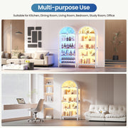 Arched Display Cabinet with Glass Doors RGB LED Lights Collectibles Human Sensor