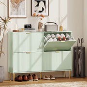 Slim Shoe Storage Cabinet with 4 Flip Drawers for Hallway, Light Green