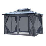 XL Hardtop Gazebo Garden Pavilion Metal Frame Polycarbonate Roof with Curtains