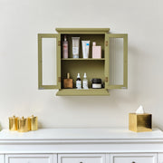 Olive Green Reeded Glass Wall Cabinet wall shelving shelf bathroom storage