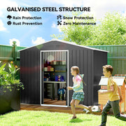 8 x 6ft Metal Garden Storage Shed with Double Door, Dark Grey