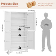 Pantry Cupboard, 180 cm Tall Kitchen Storage Cabinet with 4 Wooden Doors