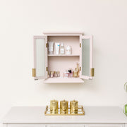 Pink Reeded Glass Wall Cabinet storage shelving shelves bathroom kitchen hallway