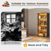4-Tier Glass Display Cabinet with Doors and LED Lights – Curio Storage Cabinet