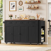 Kitchen Island on Wheels Mobile Trolley Trash Bin Cabinet Drop Leaf Power Outlet