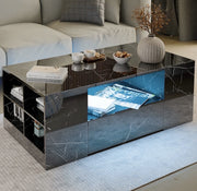 White High Gloss Rectangular Coffee Table LED Lights Storage 2 Drawers 95x55