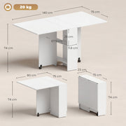 80-140 cm Folding Dining Table for 4-6 Drop Leaf Table White
