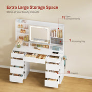 White Dressing Table with LED Lights Sliding Mirror 9 Drawers Vanity Makeup Desk