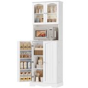 Tall Kitchen Cupboard, Tall Storage Cabinet with 4 Doors and Adjustable Shelves