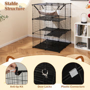 Indoor Cat Cage 3-Tier Cat Enclosure w/ Skylight Hammock 2 Ladders Black