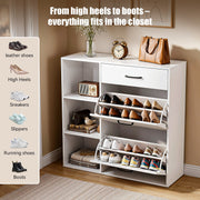Shoe Storage Cabinets w/ Drawer & Side Cupboard 4 Tier Adjustable Flip-Down Scfn