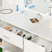 Vanity Dressing Table Stool Set w/ LED Mirror 5 Drawers Makeup Desk For Bedroom