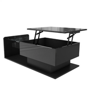 Black Lift Top Coffee !SALE! Table LED Lights Hidden Storage High Gloss Modern