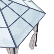 XL Hardtop Gazebo Garden Pavilion Metal Frame Polycarbonate Roof with Curtains