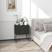 Modern Bedside Table with 2 Drawers for Bedroom, Black