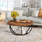 Round Coffee Table, Industrial 2-Tier Circle Coffee Table with Storage Shelves