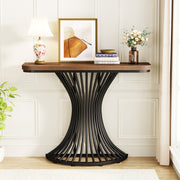 39-Inch Small Industrial Console Table Entryway Table with Geometric Metal Base