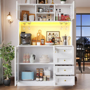 LED Kitchen Cupboard Tall Kitchen Cabinet w/ Glass Doors, Pantry Cupboard White