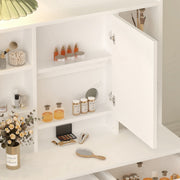 Dressing Table Set Cabinet Drawers Adjust LED Vanity Ample Storage Mirror White