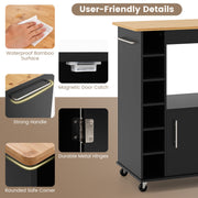 Kitchen Island Rolling Storage Cabinet Trolley Cart Shelves-Black