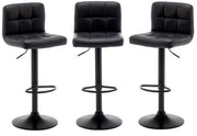 Set of 3 Black Bar Stools, Chicago, Faux Leather, swivel, height adjustable