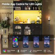 Tall 167cm Kitchen Storage Cabinet w/ App Control LED & Anti-Tip Safety, Black