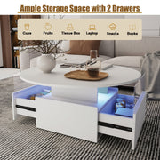 LED Coffee Table with 2 Drawers Cocktail Sofa Center Table for Living Room