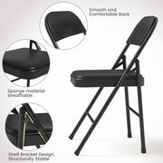 GarveeMore Folding Chairs Set of 4 with Cushioned Seat, Steel Frame black
