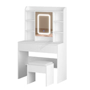 Dressing Table Set Cabinet Drawers Adjust LED Vanity Ample Storage Mirror White