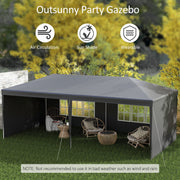 6m x 3m Garden Gazebo Marquee Canopy Party Tent Canopy Patio Dark Grey Outsunny