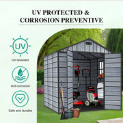 8X10FT Plastic Garden Shed Apex with Floor Window Lockable Door Wood Grain Grey