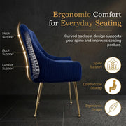 Dining Chairs Set of 2 Upholstered Tufted Velvet Kitchen Chairs Gold Legs Modern